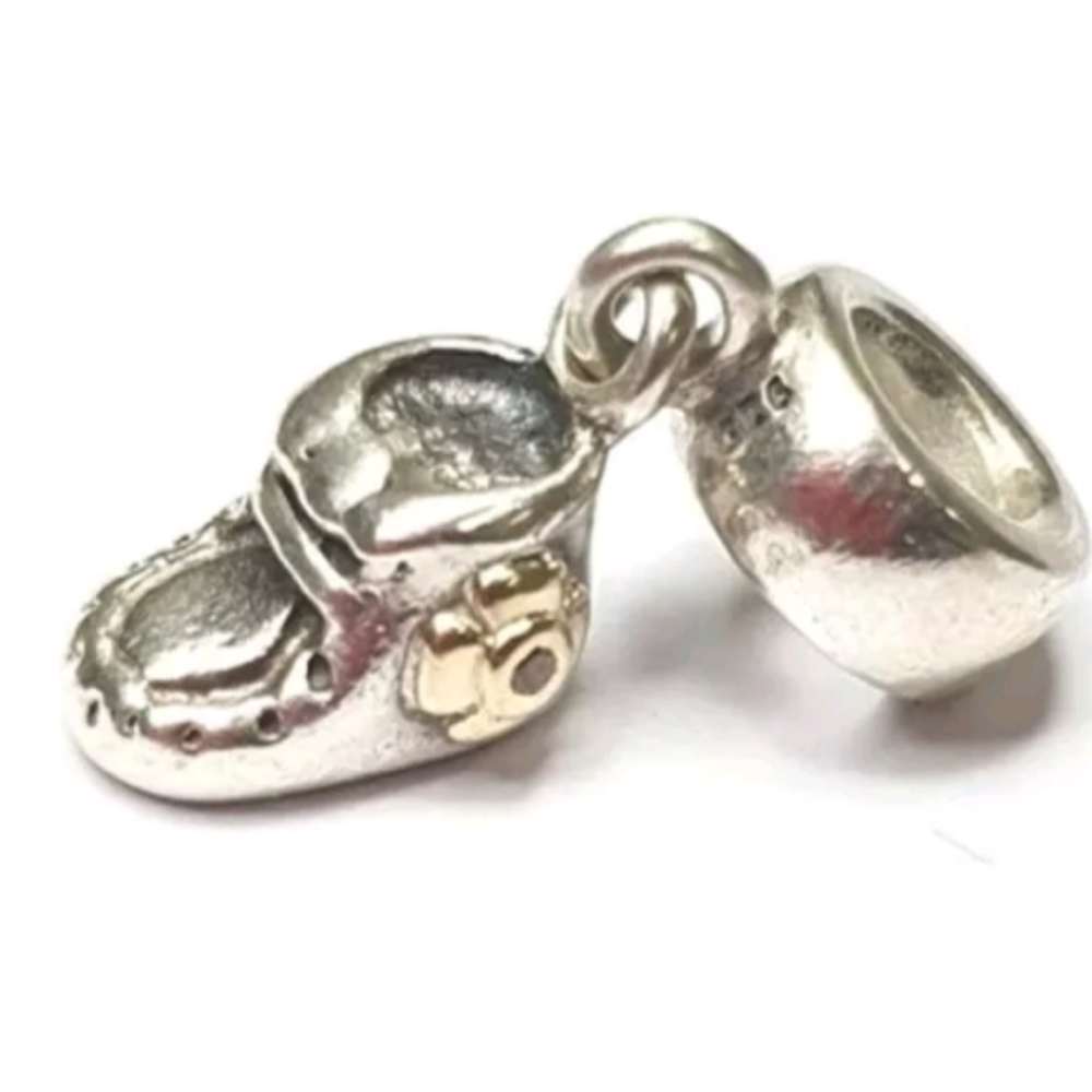 Pandora Sterling Silver + 14K Gold Baby Booty Dangle with Pink Zirconia - 790403